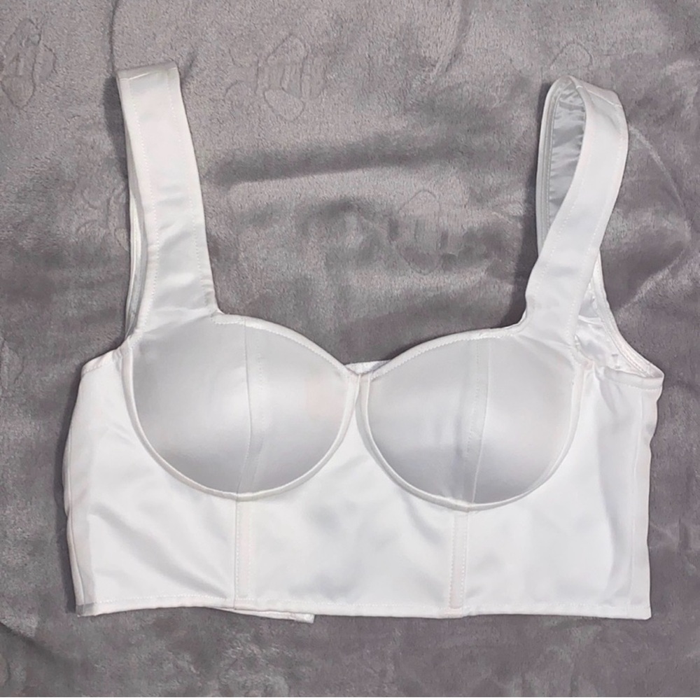 Meshki White Satin Crop Top